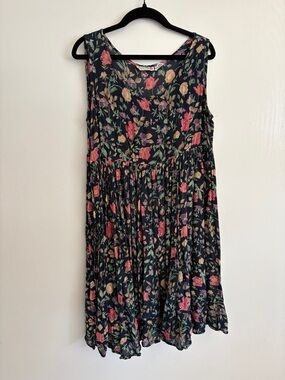 American Vintage Navy Floral Sleeveless Dress with Pink and Yellow Blooms